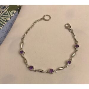 Lovely One Carat Round Bezel Set Genuine Amethyst Station Link Bracelet